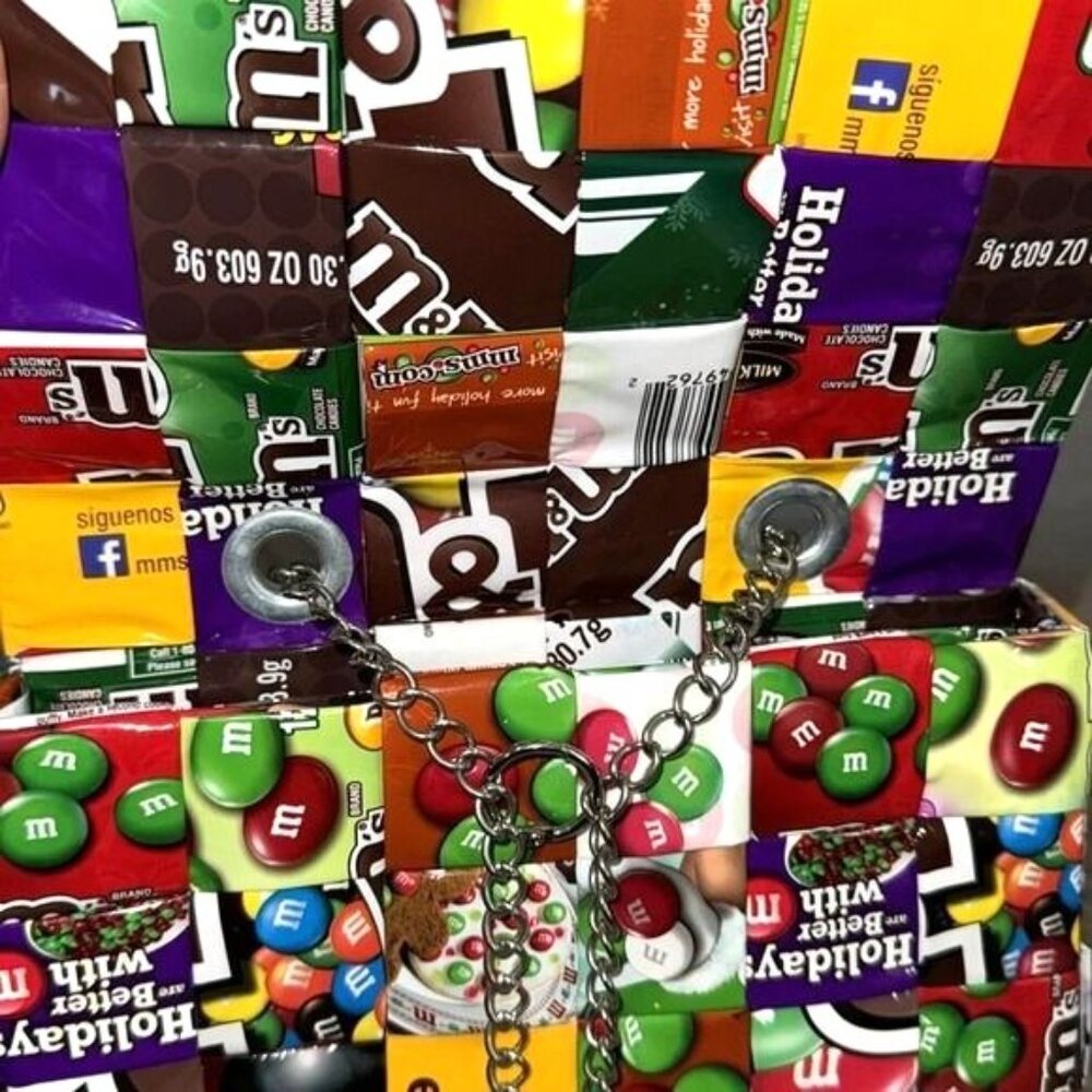 Handmade M&Ms Candy Wrapper Crossbody Bag With Chain Strap - Picture 4 of 10